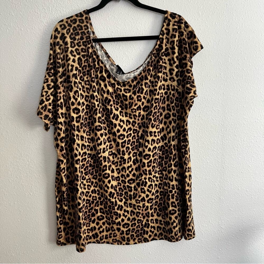Torrid Black Tan Leopard Print Short Sleeve Blouse Tee Shirt Women's sz 3X